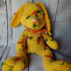 Petting Zoo Bunny Plush Yellow Carrot Print Fur 15" Stuffed Animal Easter